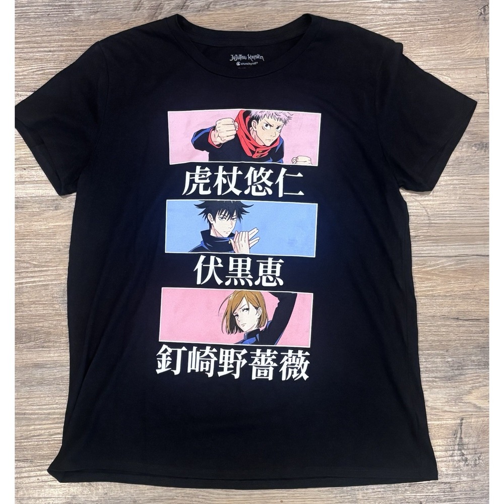 Jujutsu Kaisen Yuji Megumi Nobara Anime Graphic T-Shirt Crunchyroll Black  Sz L